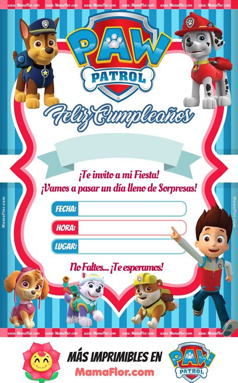 Invitación Paw Patrol 6A3 | Tarjetas de cumpleaños para niños, Tarjetas ...