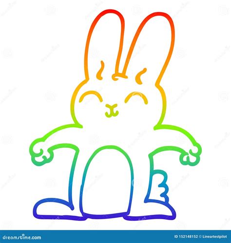 A Creative Rainbow Gradient Line Drawing Happy Cartoon Rabbit Stock Vector - Illustration of ...