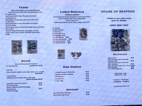 Menu at House Of Seafood, Bow