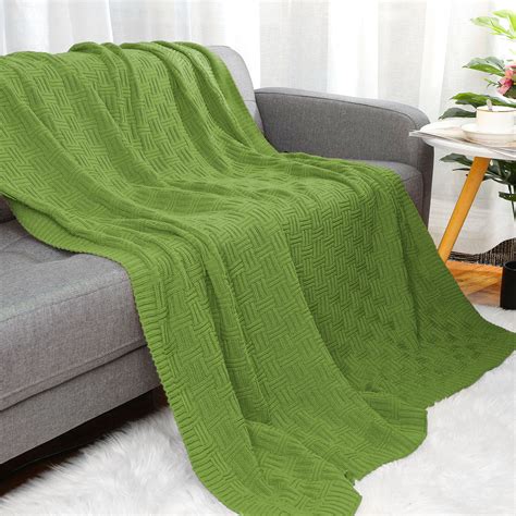 Soft 100% Cotton Knitted Throw Blanket for Couch Home Decorative Blanket Green - Walmart.com