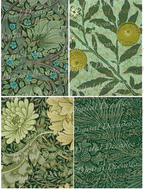 Art Nouveau Floral Greens Wallpaper Backgrounds by DigitaIDecades