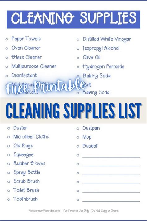 Free Printable Cleaning Supplies List