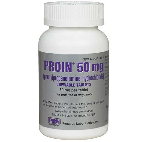 Proin for Dogs - Phenylpropanolamine Hydrochloride - 50-mg (30 Chewable Tablets) - [Urinary ...