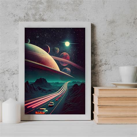 Space Highway Wall Art, Retro Space Vintage Art, Sci-fi Poster, Surreal ...