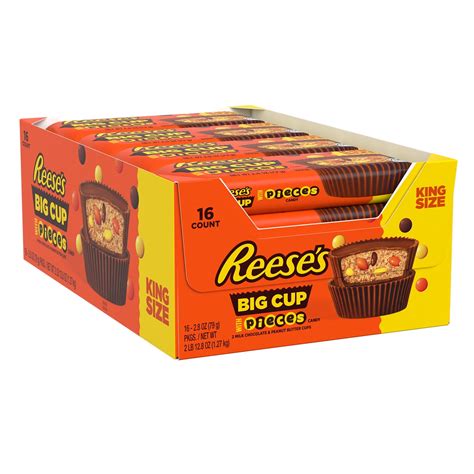 Reese's King Size Big Cup with Pieces, Milk Chocolate Peanut Butter Cups Candy, 16 Count, 2.8 oz ...