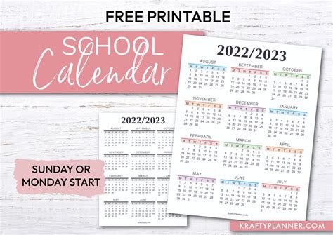 Free Printable Year at a Glance School Calendar — Krafty Planner