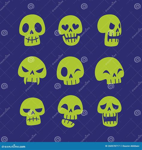 Hand Drawn Halloween Skull Silhouette Set Vector Illustration Stock ...