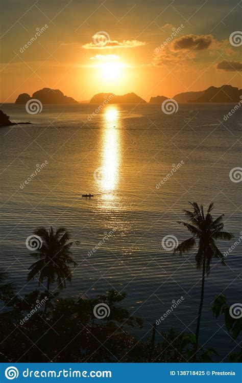 Beautiful Sunset at Las Cabanas Beach at El Nido in Philippines Stock Image - Image of tropical ...