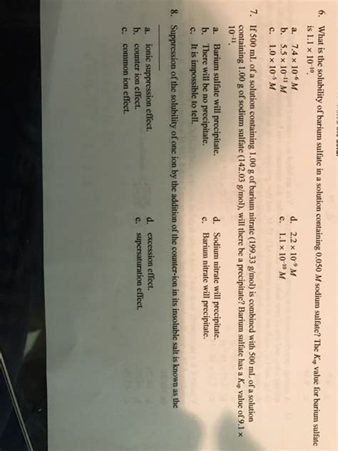 Solved What is the solubility of barium sulfate in a | Chegg.com