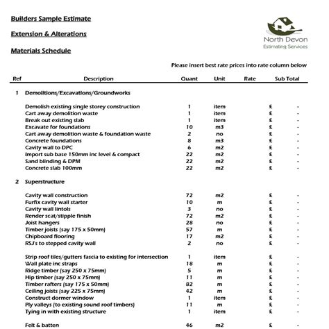 Material Schedule Template