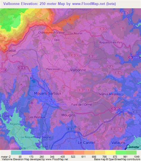 Elevation of Valbonne,France Elevation Map, Topography, Contour