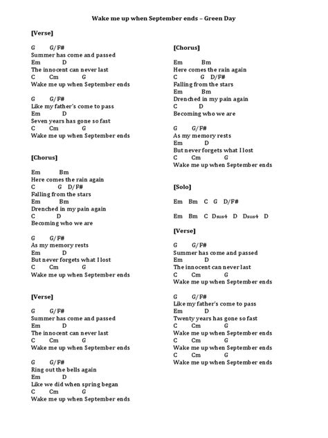 Wake me up when September ends - Green Day (Chords & Lyrics) | Song Structure | Songs