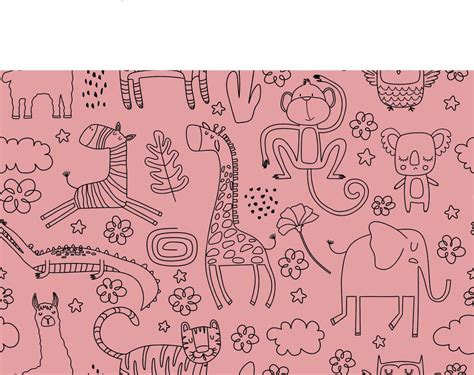 Cute seamless pattern with wild animals line art. 10257597 Vector Art ...