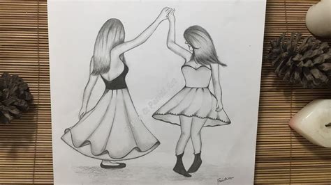 Friendship Day Drawing || How to Draw Best Friends Dancing ( Beautiful Girl Pencil Sketch ...