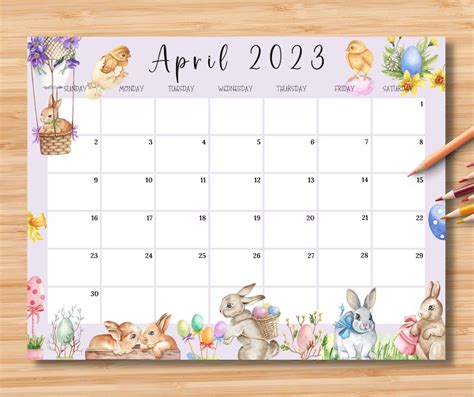 EDITABLE April 2023 Calendar Happy Easter Day 2023 With Cute - Etsy New Zealand