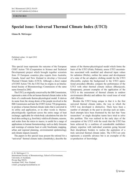 (PDF) Special issue: Universal Thermal Comfort Index (UTCI)