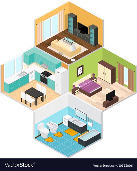 Interior rooms of the house isometric view Vector Image