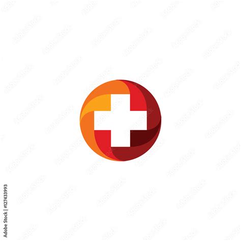 Red vector medical cross logo. Round shape logotype. Religious sign ...