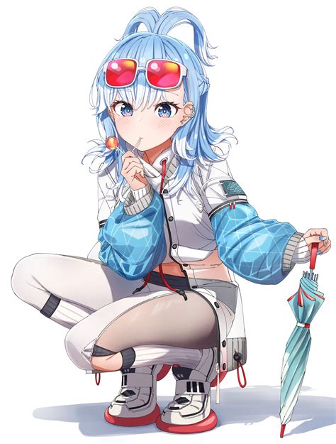 Safebooru - 1girl absurdres bangs blue eyes blue hair blush bright pupils candy eyebrows visible ...