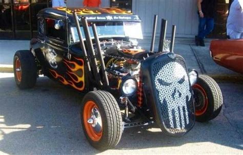 Skull and flames rat rod | Rat rod, Cool cars, Hot rods