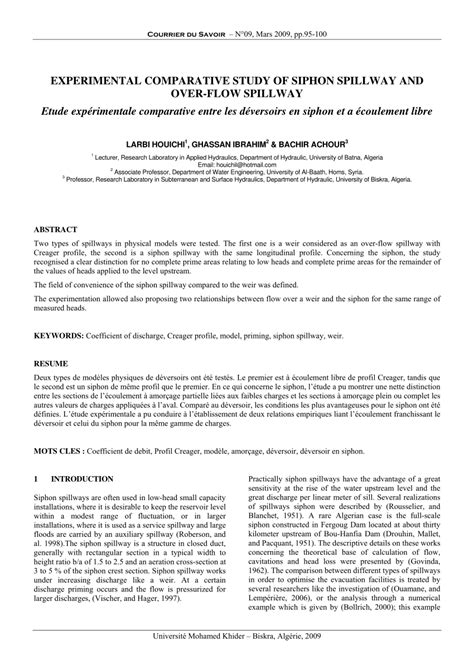 (PDF) EXPERIMENTAL COMPARATIVE STUDY OF SIPHON SPILLWAY AND OVER-FLOW ...