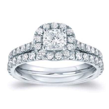 Cushion-Cut Diamond Wedding Ring Set in 14k White Gold 1.00 ct. tw. (G ...