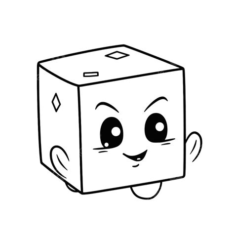 Cartoon Style Cube With A Simple And Cute Face Outline Sketch Drawing ...