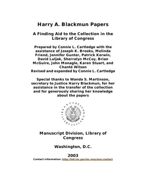 Harry A. Blackmun Papers [finding aid]. - American Memory - Library ...