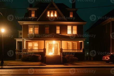 Burning house in the night. Residential house in fire. 23602139 Stock Photo at Vecteezy