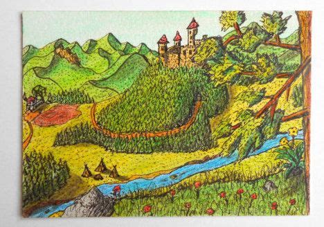 Art print aceo drawing, ink and color pencil print, Ancient fantasy world series, Titled 'Cross ...