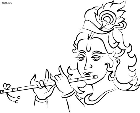 Lord Krishna With Flute Drawings