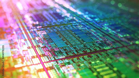 Iridescent Silicon Microchip Computer Wafer. 7nm, 5nm and 3nm ...