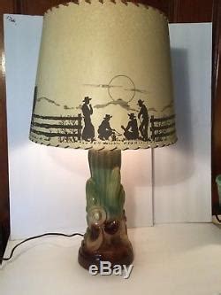 Vintage Cactus Western Lamp With Western Scene Lamp Shade