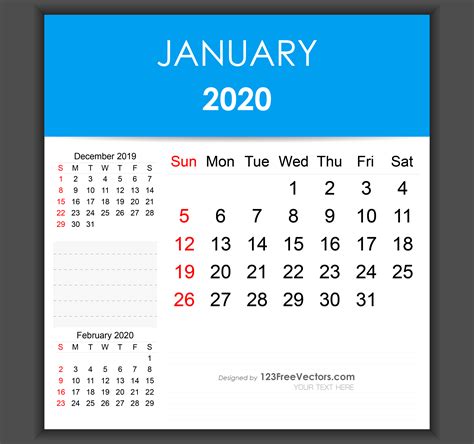 Free Editable January 2020 Calendar Template