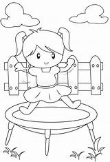 People Jumping On trampoline coloring pages sketch template