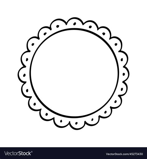 Round scalloped frame doodle line art clipart Vector Image