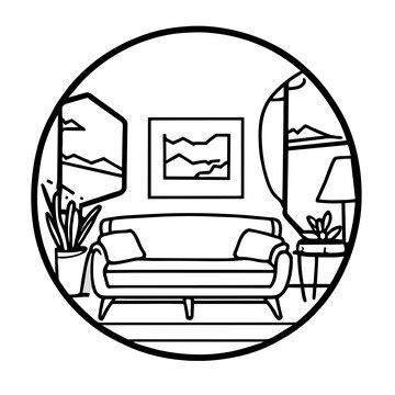 Premium Vector | Modern living room interior design vector coloring page design