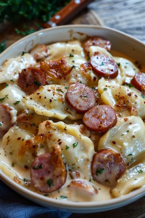 Crockpot Pierogi Casserole with Kielbasa - That Oven Feelin