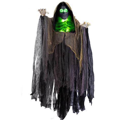 JOYIN 59" Halloween Animatronics Hanging Grim Reaper, Sound-Activated Light-up Hanging Animated ...