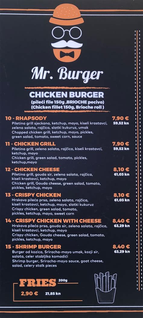 Mr.Burger Zadar's full menu online