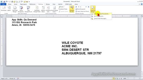 MS Word Lesson 6 - use Mail Merge to print addressed envelopes from your customer list. - YouTube