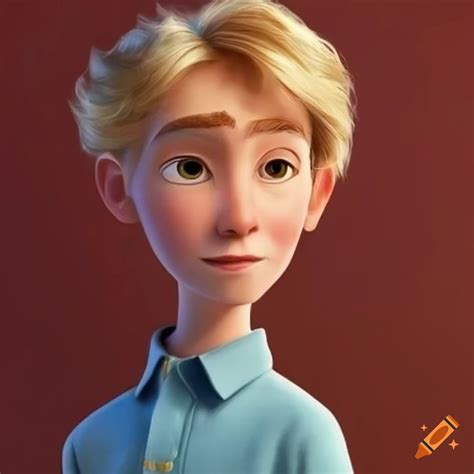 Disney pixar movie poster with a tall blonde boy on Craiyon