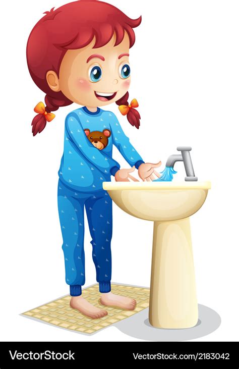 A cute little girl washing her face Royalty Free Vector