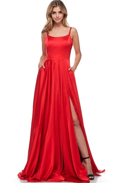 Red Prom Dress with Slit and Flare - Shangri-La