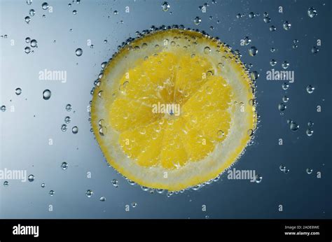 Lemon slice in sparkling water Stock Photo - Alamy