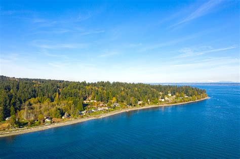 Bainbridge Island Coastline Beach Waterfront Panoramic Landscape Forest And Mountains Stock ...