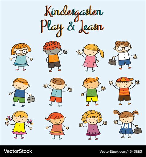 Kindergarten kids characters set Royalty Free Vector Image