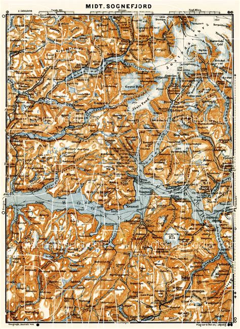 Old map of Central Sognefjord in 1910. Buy vintage map replica poster ...