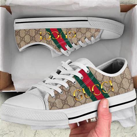 Gucci Stripe Cream Low Top Canvas Shoes Luxury Brand Sneaker LTS003 ...