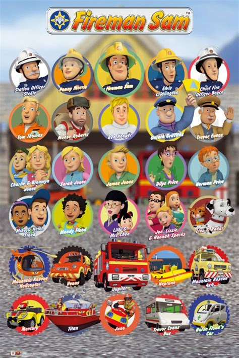 Fireman Sam Characters - Official Poster | Fireman sam, Fireman, Firefighter party